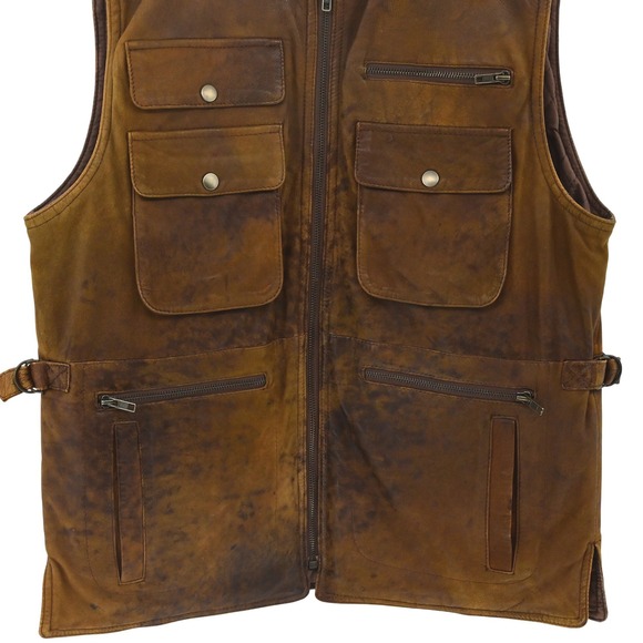 VTG 80s Banana Republic Leather Photojournalist Vest Mill Valley Gorpcore Lined - Picture 4 of 16